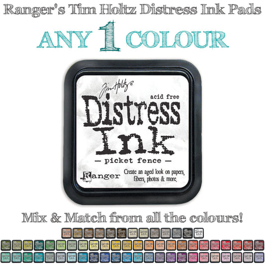 Distress Ink Pad - by Tim Holtz, Ranger ... Choose any 1 colour from all the beautiful colours in Ranger's Tim Holtz® Distress Ink range (3"x3" sized stamp pad).  Distress Ink Pads by Tim Holtz and Ranger are a water-soluble dye based inks (the white, Picket Fence, is a pigment based) that are great for stamping, staining, colouring, painting, distressing, bookmaking, journaling, scrapbooking, mixed media and other papercrafts and visual arts. At Art by Jenny in Australia 