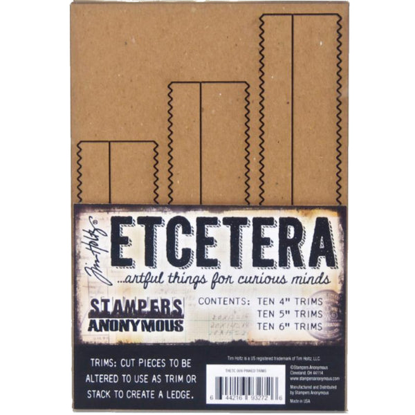 Decorative Trims, Pinked - 30 (thirty) Etcetera Thickboard Shapes ... by Tim Holtz. 3 (three) different lengths, 10 of each in 2 different widths (5 of each width/length). 30 in total.