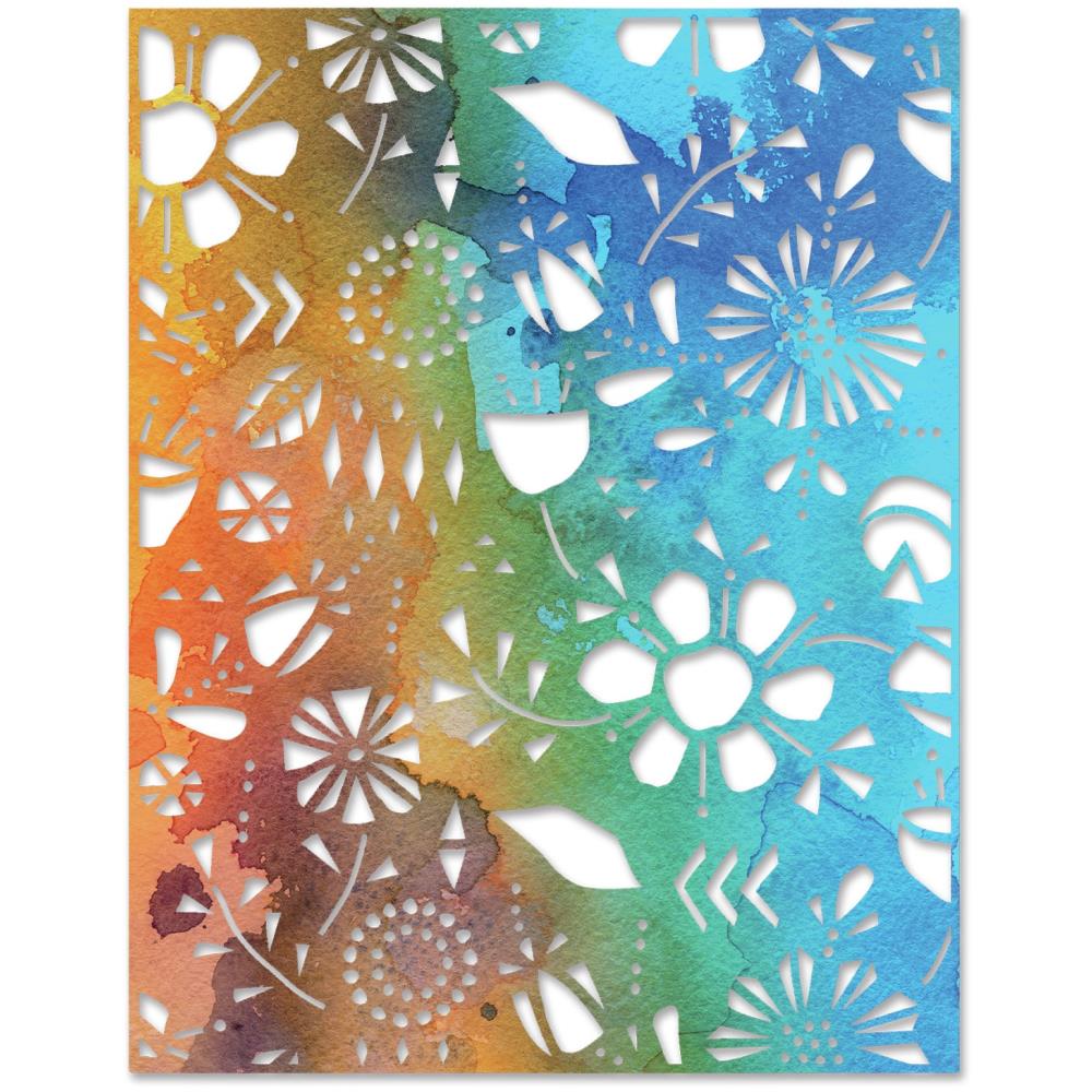 example of Folk Flowers (background) ... Thinlits Die Cutting Templates by Tim Holtz, made by Sizzix (no.665363) cut out