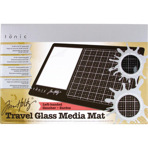 Tim Holtz Glass Media Mat Travel Size for Left Handed People plus Protective Pouch