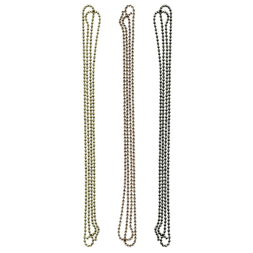 Ball Chain ... Tim Holtz Idea-Ology - 3 lengths of ball styled chain, each 36" long in 3 colours plus 18 connectors. A ball chain is made of tiny metal balls strung together into a length to use for jewellery, mixed media, display projects and other visual arts. Pack contains: three 36 inch (91.4cm) long ball chains (1 of each colour) and 18 connectors (6 of each colour). Colour finishes are: Antique Nickel, Antique Brass and Antique Copper. Made by Advantus Corp for Tim Holtz. TH92675