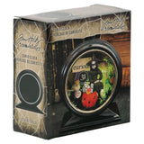 Curio Clock Frame, Gloss Black ... by Tim Holtz Idea-Ology - Use for mixed media, assemblage projects, off-the-page marvels and party decor. Pack of 1 (one) metal round frame with rectangle base (an empty clock frame) with silver surround. Photo of the boxed clock.