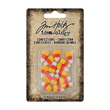 Candy Corn, Confections - by Tim Holtz Idea-Ology, Halloween 2022 ... miniature resin candies used for decoration, assemblage or party decor. 15 (fifteen) yellow, white and orange candy corn shaped pieces.  This packet contains 15 faux sweets in the style and shape of traditional candy corn ... but they are not edible! Do not eat! Decoration only :)