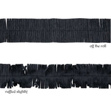 Fringe - Crepe Paper, Black ... by Tim Holtz Idea-Ology - antique white crepe paper fringing for mixed media, assemblage projects, off-the-page marvels and party decor. 2 (two) lengths, each 4cm wide x 75cm long - totalling 1.5 yards (1.39 metres). Photo showing the stitching and slightly ruffled piece.