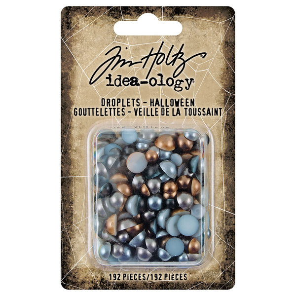 Droplets, Halloween - by Tim Holtz Idea-Ology -  dome shaped, lightweight dimensional embellishments with flat backs, made of resin, coloured in bronze, pewter and charcoal. Pack of 192 pieces in various sizes. TH94265
