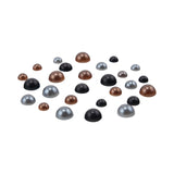 overview of the Droplets, Halloween - by Tim Holtz Idea-Ology - light, flatbacked dome shaped droplets made of resin, coloured in bronze, pewter and charcoal. Pack of 192 pieces in various sizes. TH94265