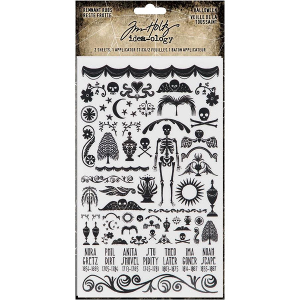 Halloween, Remnant Rub Rub-Ons Transfers ... by Tim Holtz Idea-Ology - 2 (two) sheets of ready to use transfer sheets are a large gathering of imagery that are easy to rub onto your next craft make. 
