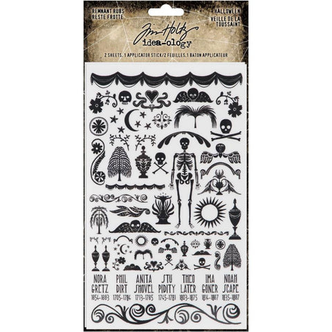 Halloween, Remnant Rub Rub-Ons Transfers ... by Tim Holtz Idea-Ology - 2 (two) sheets of ready to use transfer sheets are a large gathering of imagery that are easy to rub onto your next craft make. 
