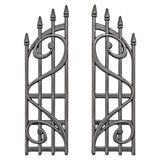 Ornate Gates - by Tim Holtz Idea-Ology - One pair of metal gates inspired by wrought iron fencing. Each piece, left and right, has a stylish scroll decoration and pointy posts. Use for cardmaking, assemblage projects, off-the-page marvels and party decor. Pack of 2, each 4" high x 1 1/8 " wide. TH94159 Beautifully made pair of metal wrought iron styled gates. Large enough to suit large projects, but will fit on a 6x4 mixed media greeting card too.