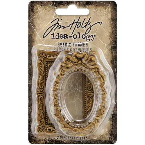 Gothic Frames ... by Tim Holtz Idea-Ology - Use these detailed vintage inspired, gold coloured resin frames for mixed media, assemblage projects, off-the-page marvels and party decor. Pack of 2 (one) pieces - one oval and one rectangular.
