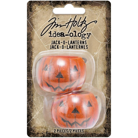 Jack O Lanterns ... by Tim Holtz Idea-Ology - miniature pumpkin buckets moulded from durable resin, with wire handles and cheerful faces. Use for mixed media, assemblage projects, off-the-page marvels and party decor. Pack of 2 Pumpkin Baskets.