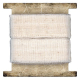 Mummy Cloth - 6 yards ... by Tim Holtz Idea-Ology - 1" wide natural fabric for mixed media, assemblage projects, off-the-page marvels and party decor. 1 long length, 6 yards (5.49 metres).  Tim Holtz Mummy Cloth or Mummy Wrap is a very long length of soft natural coloured cheesecloth material with a soft loose weave that is easy to tie, distress, pull apart and stain.  image on the card