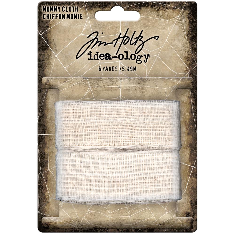 Mummy Cloth - 6 yards ... by Tim Holtz Idea-Ology - 1" wide natural white fabric for mixed media, assemblage projects, off-the-page marvels and party decor. 1 long length, 6 yards (5.49 metres).  Tim Holtz Mummy Cloth or Mummy Wrap is a very long length of soft natural coloured cheesecloth or muslin type of material with a soft loose weave that is easy to tie, distress, pull apart and stain. 