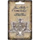 Metal Candle Stands - 3 (three) stands ... by Tim Holtz Idea-Ology - Use for mixed media, assemblage projects, off-the-page marvels and party decor. Pack of 3 metal embellishments.  These silver coloured metal stands have beautifully shaped stems, steady base and flat top to hold miniature candles, jars and bottles with ease.