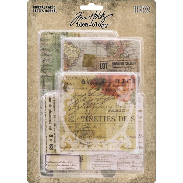 Journal Cards - Tim Holtz Idea-Ology Layers and Ephemera ... rectangle and square pieces of smooth cardstock, rounded corners, printed on both sides with beautiful vintage designs, various sizes. 100 pieces.  Use in arts, crafts, collage, junk journaling, cardmaking, memory keeping, mixed media, scrapbooking and other papercraft projects.  Each piece is double sided with round corners and printed on sturdy, high quality paper. Designs include vintage ledgers, roses, maps, flowers, notes, letters and more.