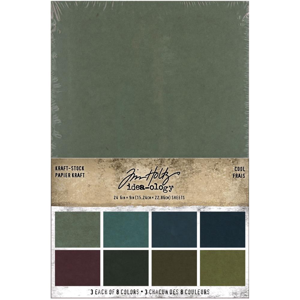 Tim Holtz Idea-Ology Surfaces - Kraft Stock 6x9 - Cool - 24 Sheets of colourful greens and blues