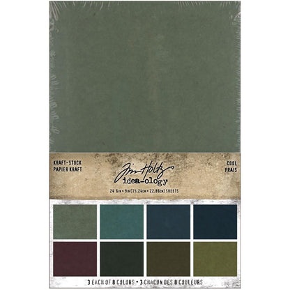 Tim Holtz Idea-Ology Surfaces - Kraft Stock 6x9 - Cool - 24 Sheets of colourful greens and blues