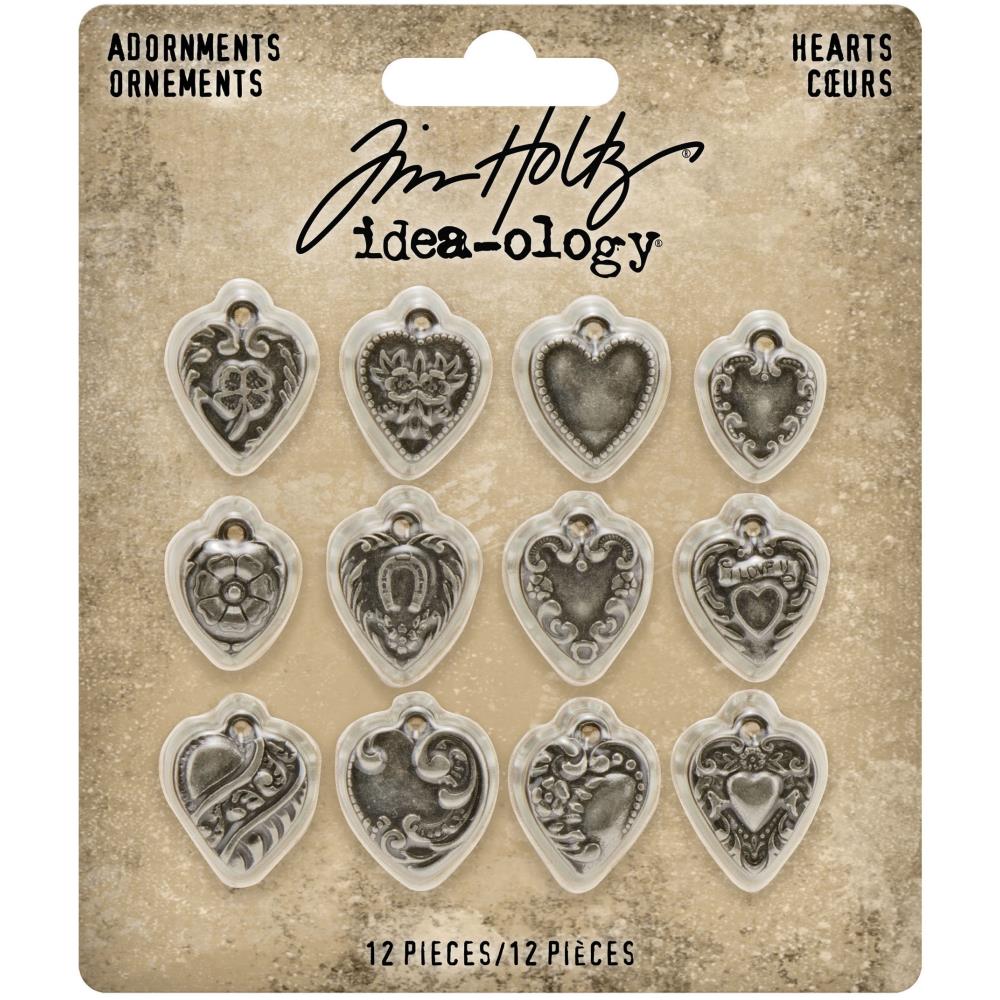 Tim Holtz Idea-Ology - Hearts Silver Coloured Metal Adornments