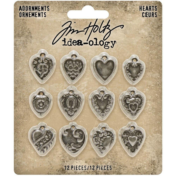 Tim Holtz Idea-Ology - Hearts Silver Coloured Metal Adornments