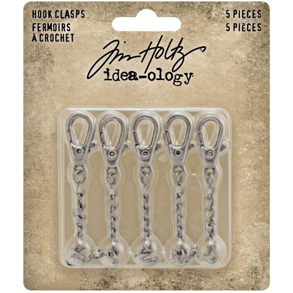 Hook Clasps Idea-Ology ... by Tim Holtz - 5 (five) vintage inspired, metal clasps with chain used to attach and hold artwork, memorabilia and other items together.