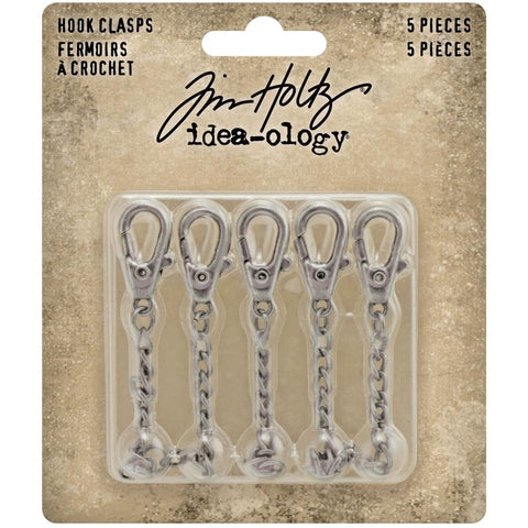 Hook Clasps Idea-Ology ... by Tim Holtz - 5 (five) vintage inspired, metal clasps with chain used to attach and hold artwork, memorabilia and other items together.