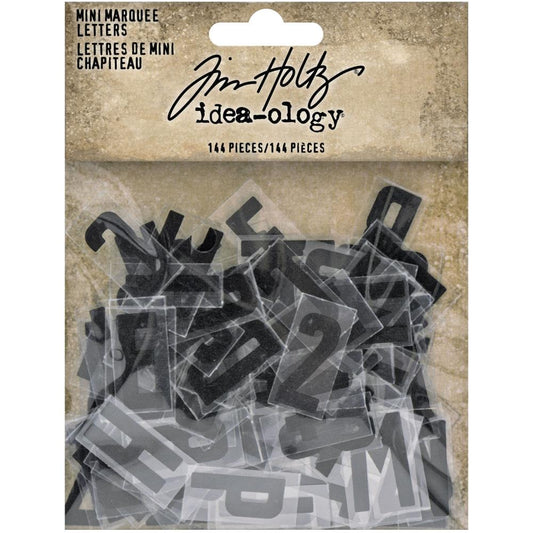 Mini Marquee Letters ... Tim Holtz Idea-Ology - 144 Transparent Tiles with black bold alphabets and numerals