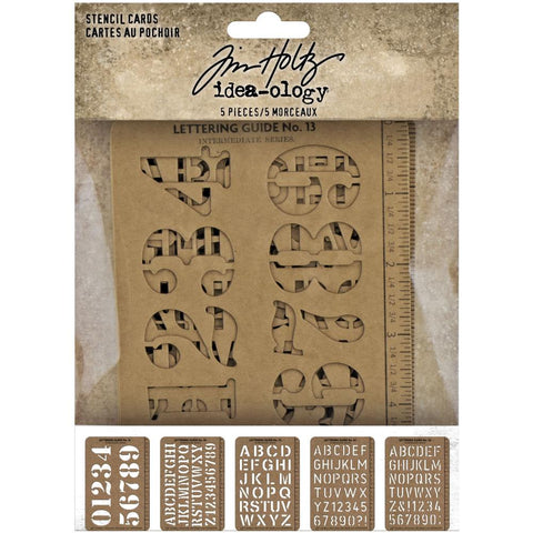 Stencil Cards ... Tim Holtz Idea-Ology - 5 (five) heavyweight Kraft sheets with cut-out letters, numbers and symbols.