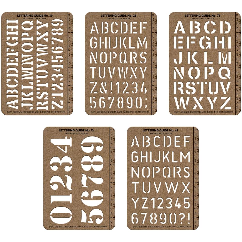 example of the Stencil Cards ... Tim Holtz Idea-Ology - 5 (five) heavyweight Kraft sheets with cut-out letters, numbers and symbols.