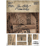 Vignette Panels, Adverts - by Tim Holtz Idea-Ology ... 5 (five) printed wooden panels for creating mixed media visual arts projects.