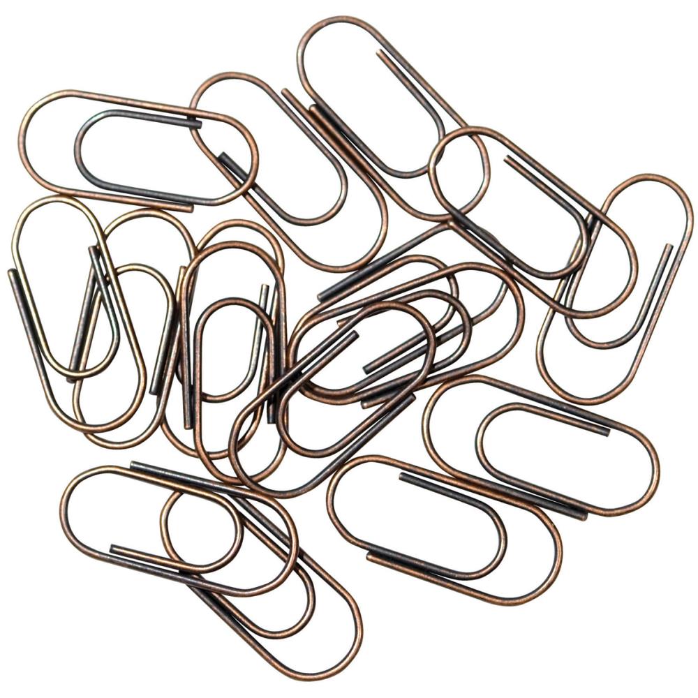 Idea-Ology Paper Clips ... by Tim Holtz - mini metal paperclips used to attach things to other things - papers, fabrics, cards, ephemera. 48 (forty eight) paperclips, 1.5cm (1/2") long, 3 antique colours (16 of each). TH92791.

Inspired by antique stationery fasteners, these small and versatile paper clips are perfect for attaching anything to anything - including ribbons, tinsel, yarn, paper, buttons, trinkets and other embellishments together. A gathering of paperclips in a jumbled way.