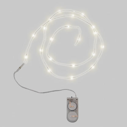 Tiny Lights, Clear ... by Tim Holtz Idea-Ology - Use for cardmaking, mixed media, assemblage projects, off-the-page marvels and party decor. Pack of 2 (two) strands of tiny fairy lights with clear bulbs. White light, image showing the lights turned on, batteries not included.