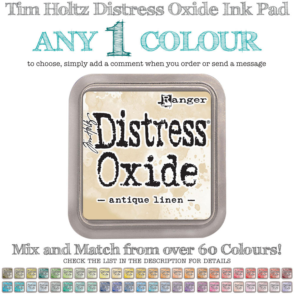 Distress Oxide Ink Pad - by Tim Holtz and Ranger ... Choose any 1 (one) colour from all the Distress colours in this beautiful range of unique matte inks. (also called stamp pad or InkPad), a square of felt that is used for applying ink to rubber and clear stamps or creating backgrounds using a craft mat (swiping, smooshing and marbelling). Ink pad casing is 3"x3", the felt is 2"x2".