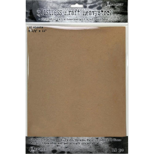 Kraft Heavystock - Tim Holtz Distress Paper ... a natural brown heavyweight, durable and versatile mixed media and visual arts paper, alterable surface for crafts.&nbsp;10 Sheets, each 8 1/2" x 11" (US Letter sized, almost A4), heavyweight, 130lb. Heavy stock kraft paper cardstock is perfect for all mixed media techniques and alterations. It has a durable surface that accepts all types of arts, crafts and mediums, wet or dry.