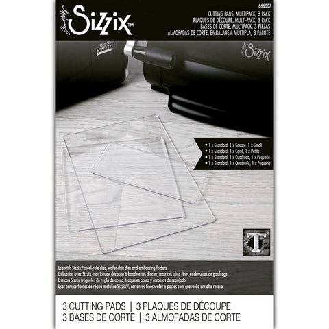 Multipack of Assorted Cutting Pads ... by Sizzix and Tim Holtz. 3 (three) clear cutting plates, 1 (one) of each size (no.666007) - 6 1/8" x 8 7/8" medium, 6 1/8" x 6 1/8" square, 6 1/8" x 2 3/4" narrow.