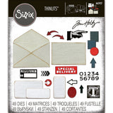 Postale - Sizzix Thinlits die cutting templates by Tim Holtz. 49 (forty nine) assorted labels, tags, tickets, numerals and an envelope (no.665927). 