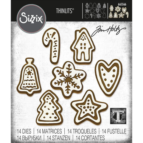 Christmas Cookies ... Thinlits Die Cutting Templates by Tim Holtz, made by Sizzix (no.665566).  Such a fun design to use for Christmas - make 7 (seven) different kinds of papercraft biscuits or cookies - perfect for card toppers and gift tags. Shapes include gingerbread house, heart, bell, tree, star, snowflake and candycane.