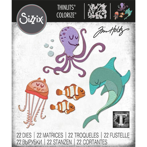 Under the Sea (set 1) ... Colorize Thinlits - Die Cutting Templates by Tim Holtz and Sizzix (no. 665378). Octopus Dolphin and friends!