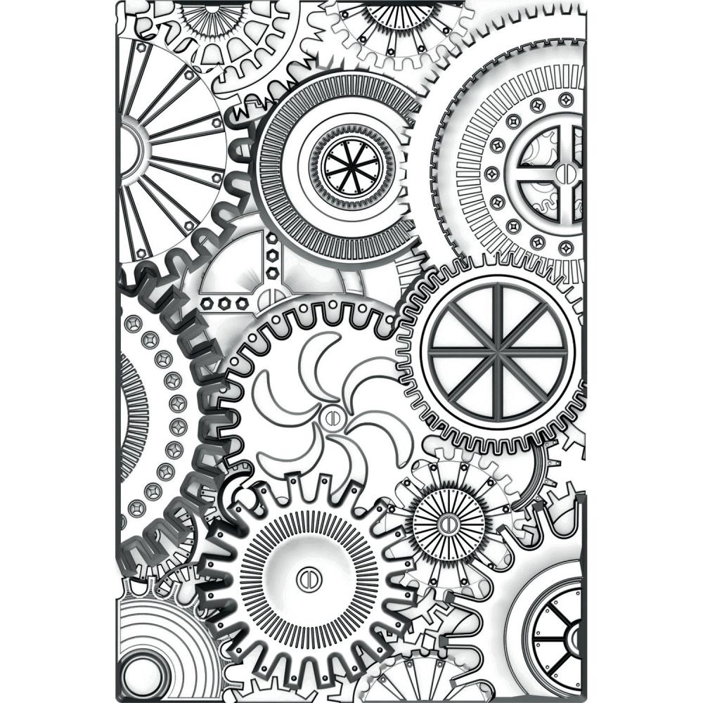 example of the Mini Mechanics - 3D Texture Fades Embossing Folder ... by Tim Holtz and Sizzix (no.665633)