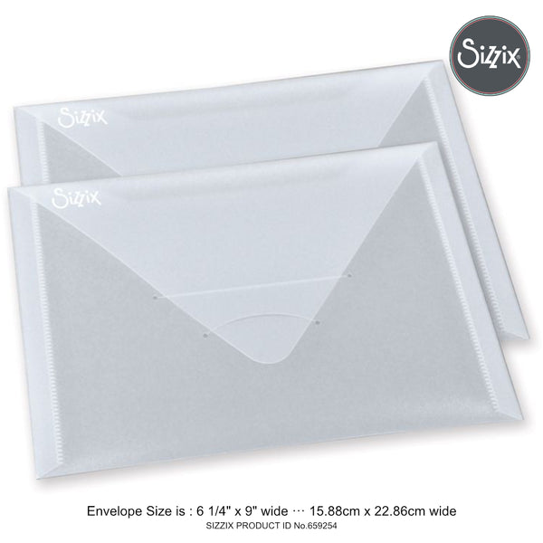 Medium to Large Storage Envelopes - by Sizzix ... Plastic clear pockets with flat slip-style enclosure. Each is 6 1/4" x 9" wide, landscape opening. Pack of 2 (Sizzix no.659254).