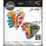 Abstract Faces ... Thinlits - Die Cutting Templates by Tim Holtz and Sizzix (no. 665845). 2 (two) wonderfully whimsical people.  Create fun faces for your artwork with these two heart shaped heads featuring intricate details and whimsical elements. Use to make faces, decorative hearts or even bold colourful collage abstract!