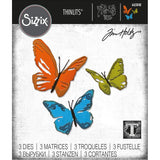 Brushstroke Butterflies ... Thinlits - Die Cutting Templates by Tim Holtz and Sizzix (no. 665848). 3 (three) wonderfully whimsical designs of flying butterflies.  Create beautiful butterflies for your artwork using this set of Brushstroke Butterflies featuring wonderful delicate layers. One butterfly is viewed from above, while the smallest and largest butterflies have wings that appear to be raised.  The body, abdomen and antennae are included :)
