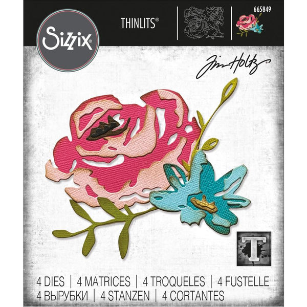 Brushstroke Flowers (no.4, the Rose) ... Thinlits - Die Cutting Templates by Tim Holtz and Sizzix (no. 665849). 4 (four) templates with a rose, daisy and foliage.