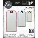 Framed Tags - Sizzix Thinlits die cutting templates by Tim Holtz. 3 (three) tags with embossed borders, mitred top corners and reinforced hole (no.666065).  Three different sized tags (one of each) - no.8, no.5 and no.2. This set contains 6 (six) templates, 3 (three) tags and 3 (three) reinforcing rings. Tag sizes are approx no.8 (3 1/8" x 6 1/4"), no.5 (2 5/8" x 4 3/4") and no.2 (1 9/16" x 3 3/16"). 