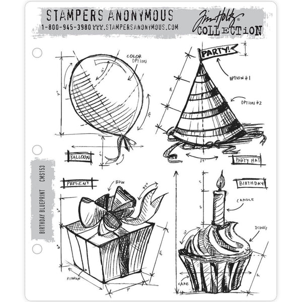 Tim Holtz Cling Stamps - Birthday Blueprint