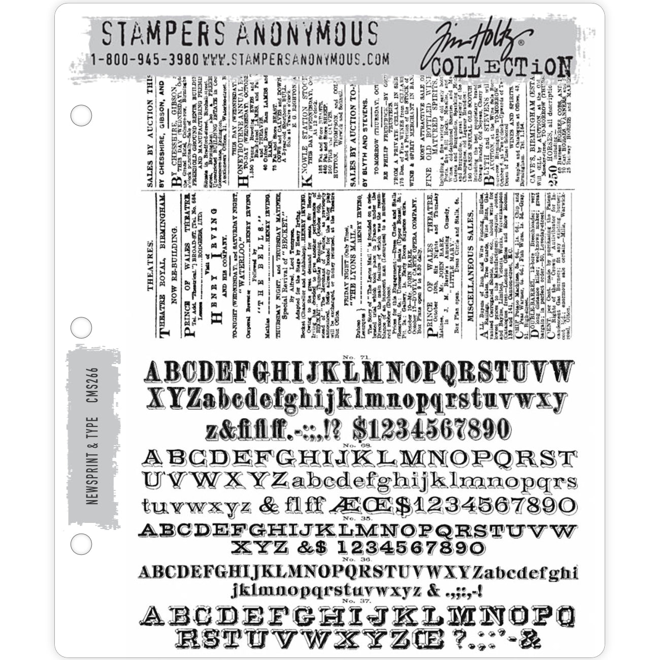 Newsprint and Type ...&nbsp; Cling Stamps by Tim Holtz and Stampers Anonymous (cms266). 2 (two) large designs featuring newspaper print and alphabets, perfect for backgrounds, adding interest inside large areas or adding a touch of grunge.&nbsp;