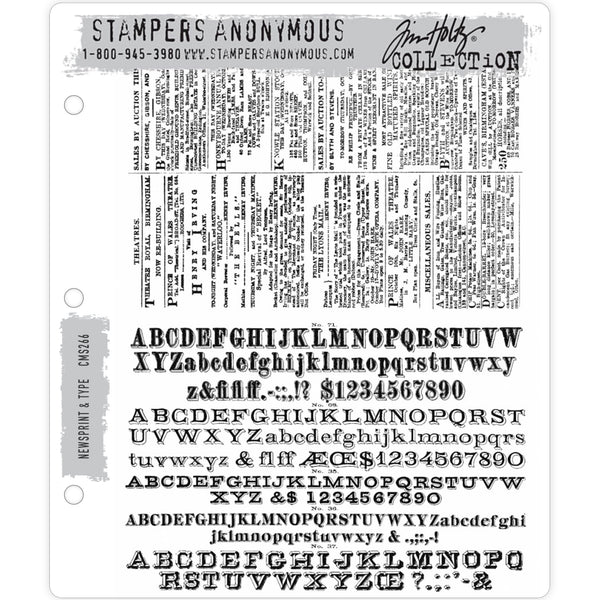 Newsprint and Type ... Tim Holtz Cling Stamps - 2 Large Rubber Stamps