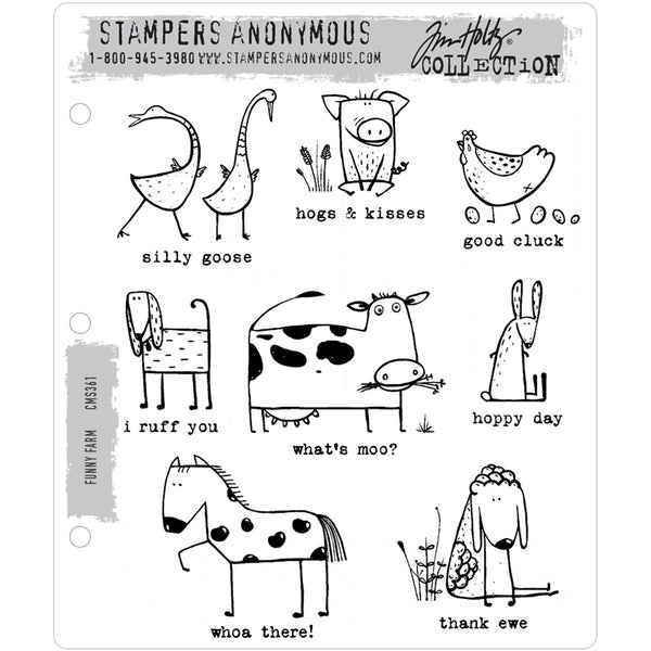 Funny Farm ... Adorable cartoon animals with something to say  - set of 8 rubber stamps by Tim Holtz.