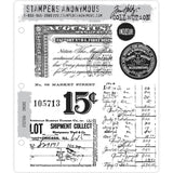 Etcetera ... rubber stamps by Tim Holtz and Stampers Anonymous (CMS302). 8 (eight) designs.  This versatile vintage collection of mixed ledger notes and labels.