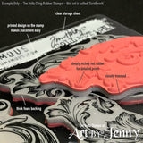 close up photograph of Tim Holtz Cling Stamps with notations