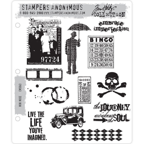 Mini Muse ... rubber stamps by Tim Holtz and Stampers Anonymous (CMS063). 12 (twelve) designs.    This wonderful vintage collection of imagery by Tim Holtz